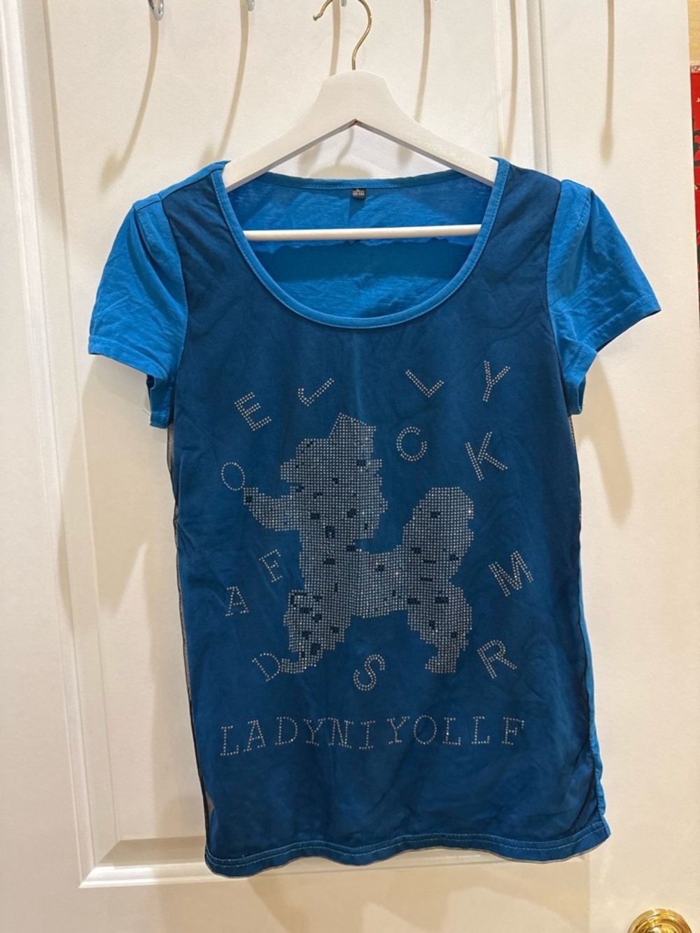 Blue Short Sleeve Graphic Tee with Poodle Detail